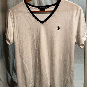 Women's Ralph Lauren V-neck T-shirt w/Blue trim (Petitie L)